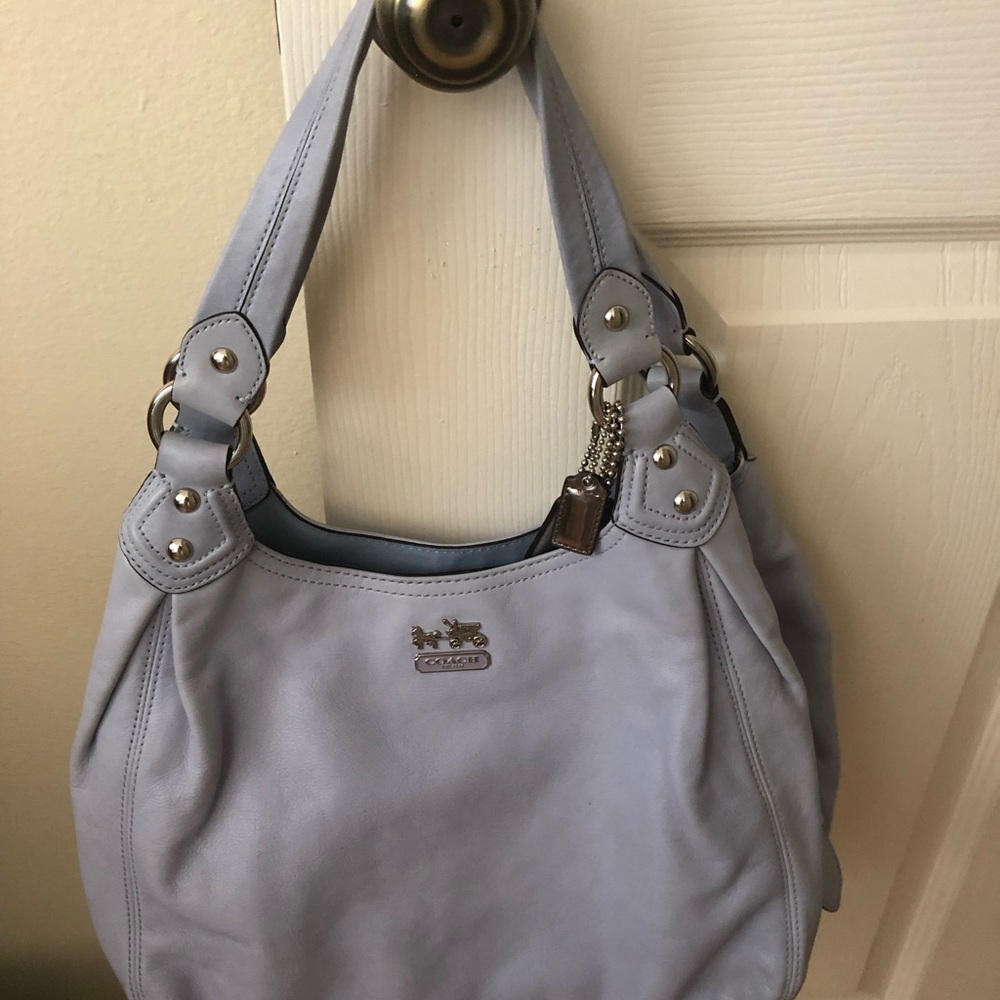 Coach Pale Blue Leather Shoulder Bag with Logo Charm